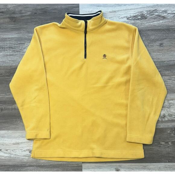 Vintage 90s Y2K Tommy Hilfiger Yellow Mens L Quarter Zip Fleece Sweatshirt Crest - Picture 1 of 9